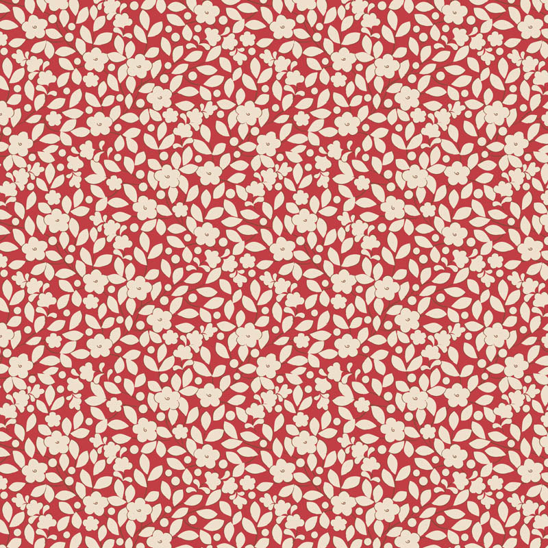 Floral pattern with small white flowers on a red background