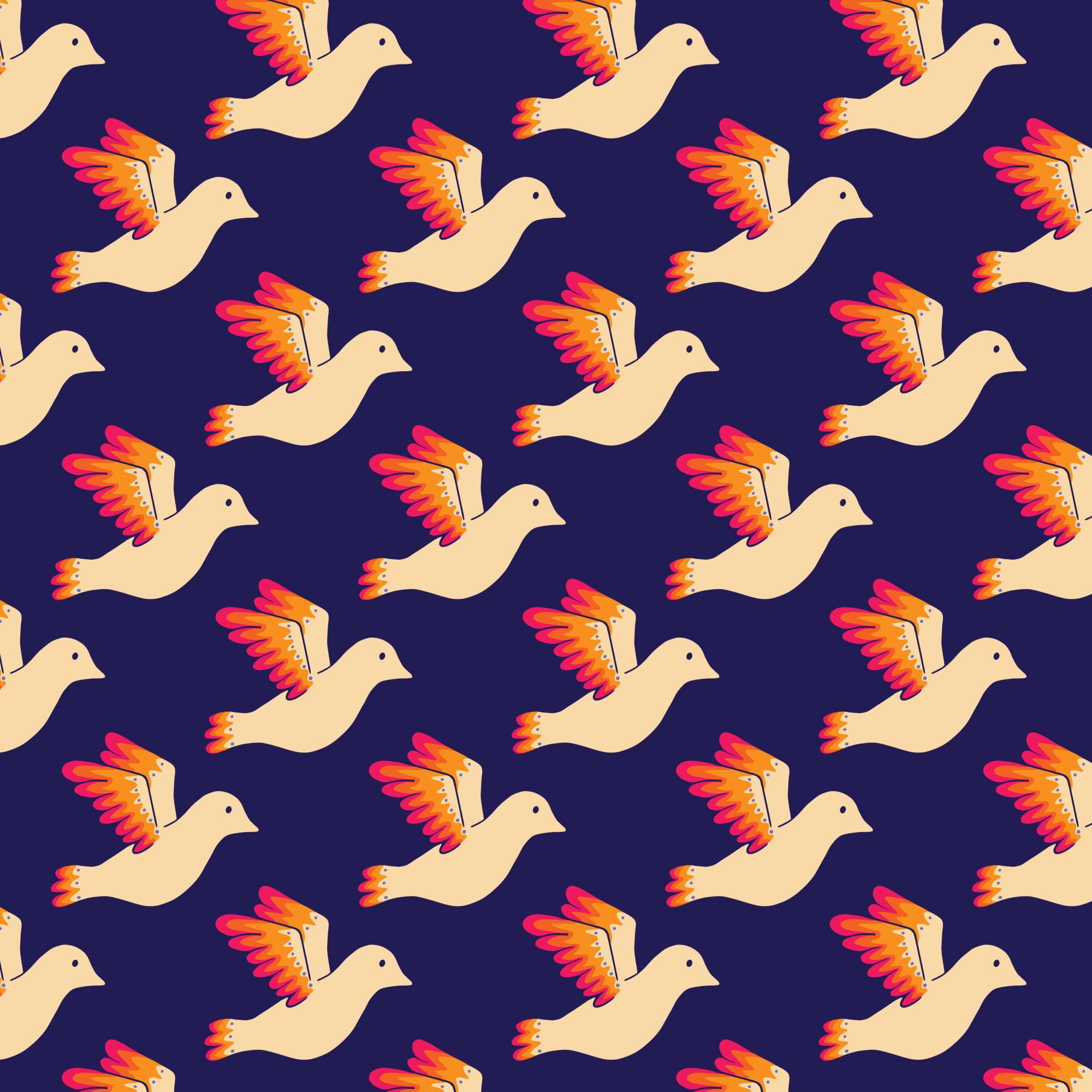 Blooming Garden - Birdies - Navy