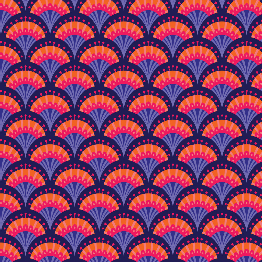 Blooming Garden - Fan Flowers - Navy