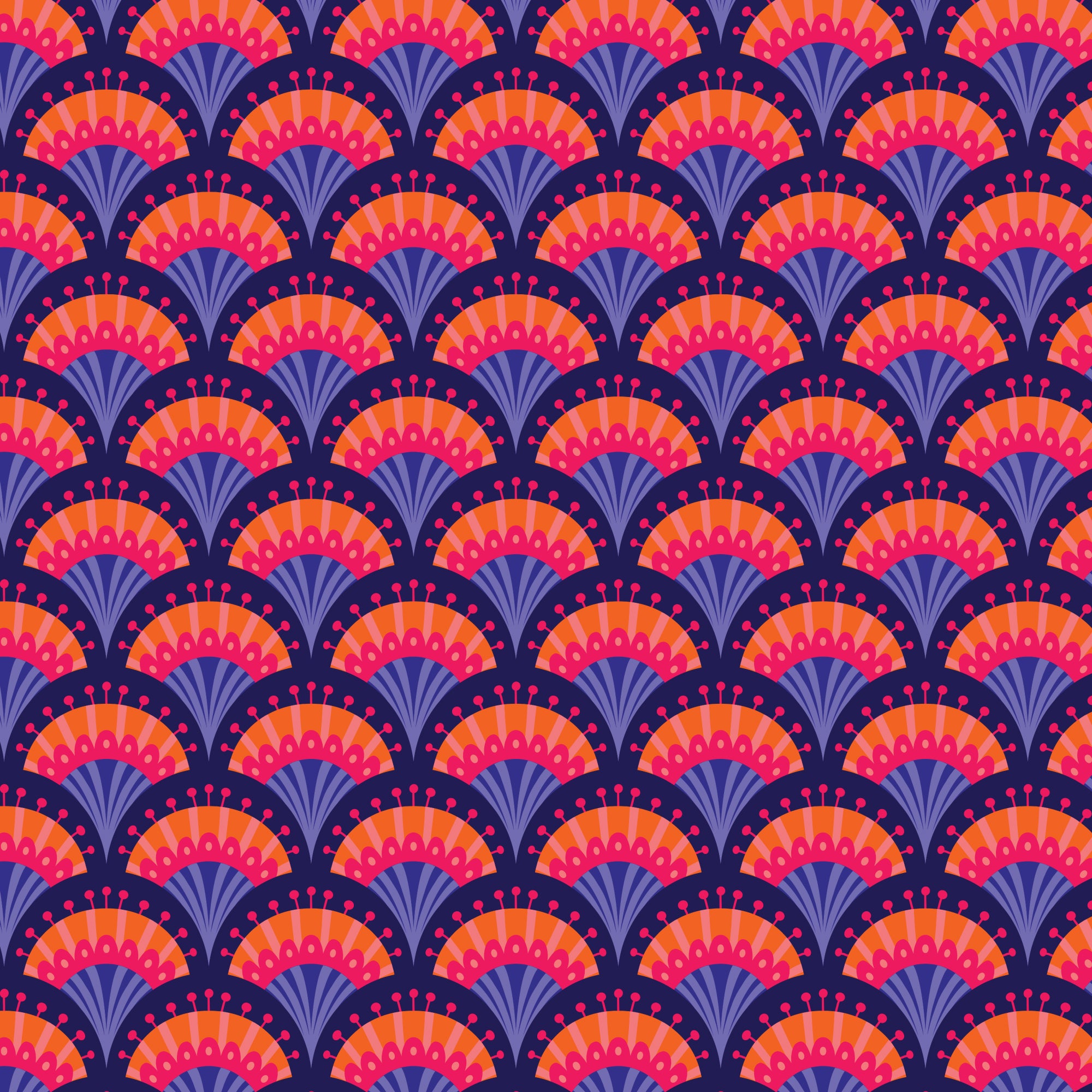 Blooming Garden - Fan Flowers - Navy