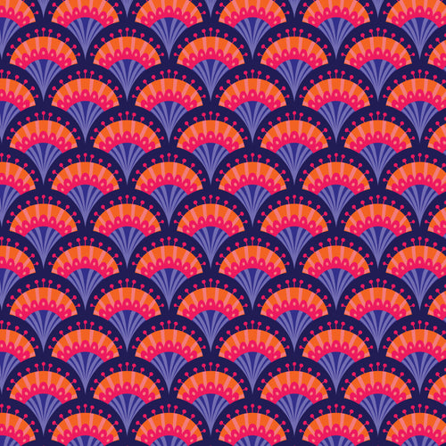 Blooming Garden - Fan Flowers - Navy