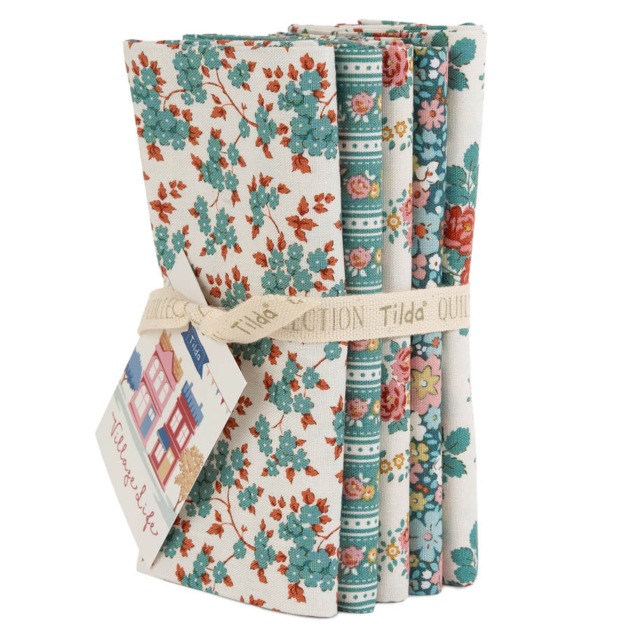 Tilda Village Life Fat Quarter Bundle Petro/Teal