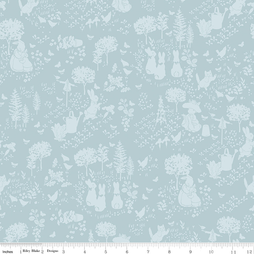 Peter Rabbit and Benjamin Bunny Tonal Garden Blue