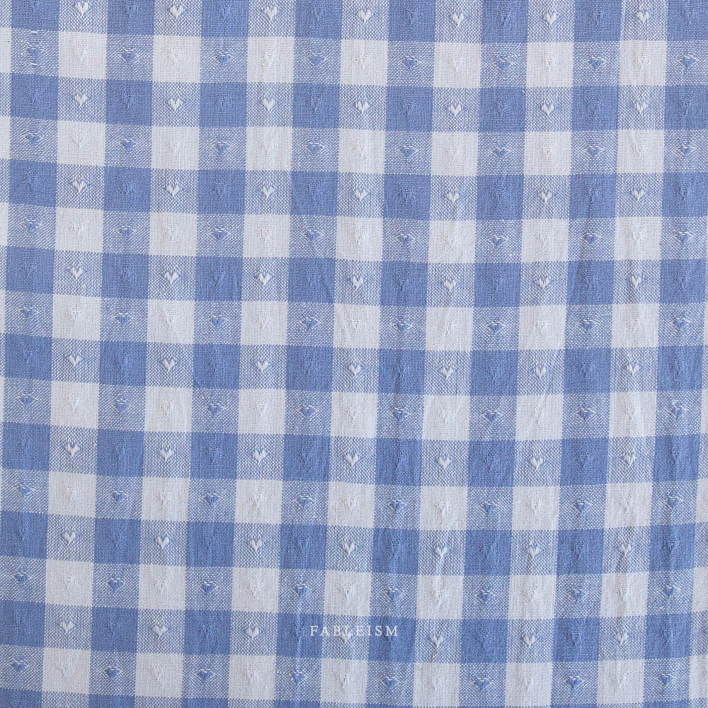 Gingham Dobby Hearts - Alice Blue
