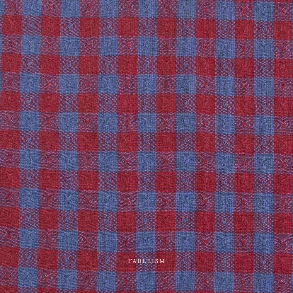 Queen of Hearts - Gingham Dobby Hearts in Royal